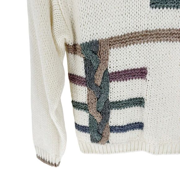 Essex Junction Vintage Sweater Womens M 80s Cottagecore Grandmacore Shoulder Pad - Picture 8 of 14